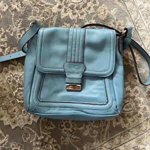 Isaac Mizrahi Soft Blue Leather Crossbody Bag